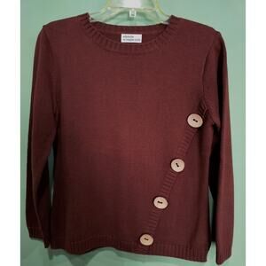 Ellabelle at Maple Croft Faux Wrap Sweater with Wooden Buttons, Brown, MP